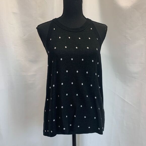 BELLE By Belldini Black white polkadot knit tank top sweater Sz L NWT ￼ - Picture 3 of 12